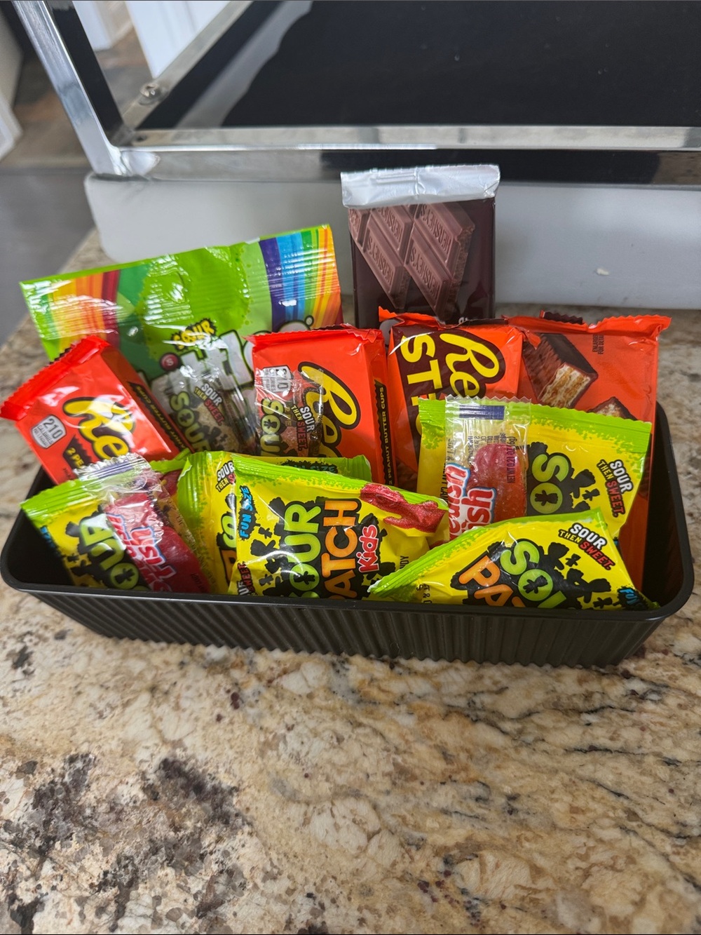 Assorted Candy Snack Pack - Black Tray with Mixed Yellow & Red Packs